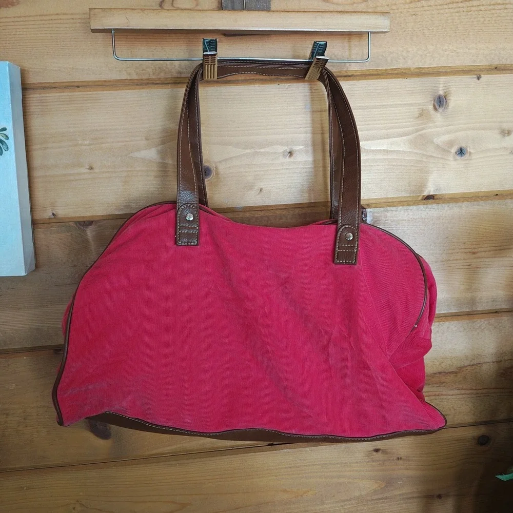 Red Tommy Hilfiger corduroy vintage bag duffle over night Weekend ZA4